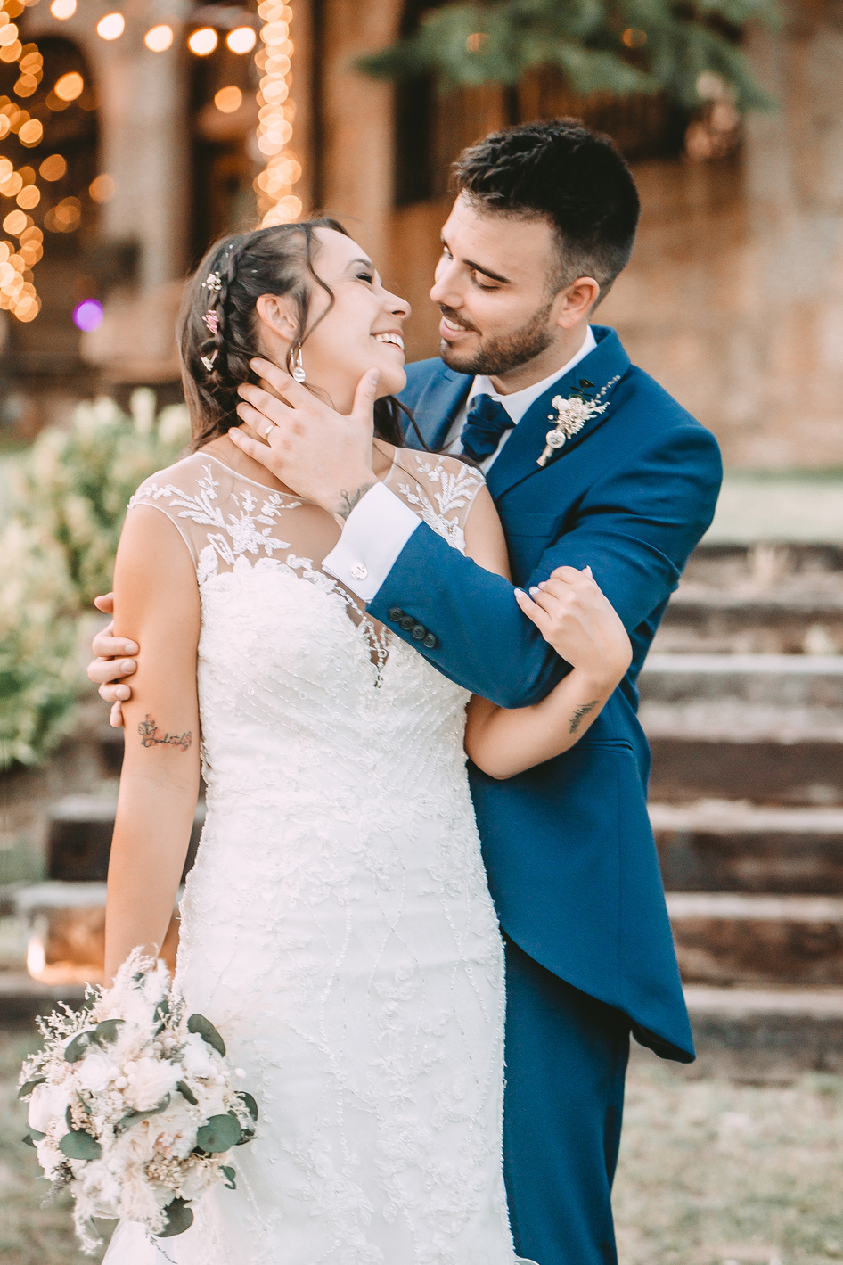 Newlywed Couple Posing Outdoors